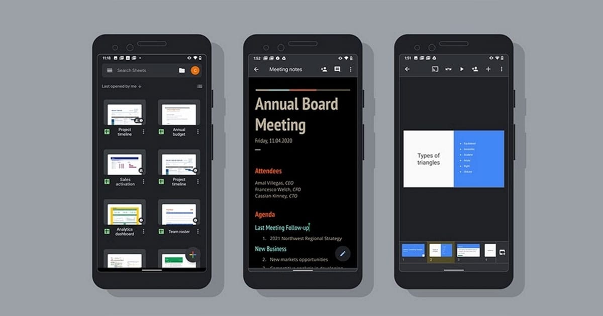 Google විසින් Docs, Sheets සහ Slides වල Android versions වලට dark mode features නිකුත් කරයි