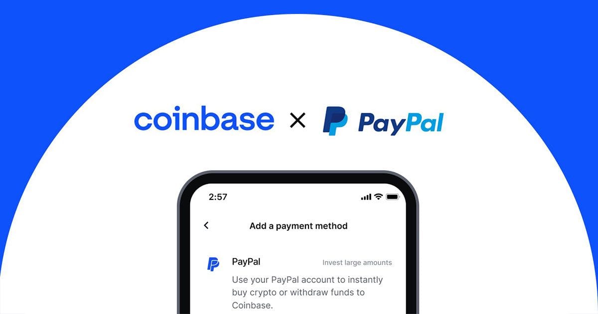 Coinbase හරහා cryptocurrency මිලදී ගැනීමේදී PayPal හරහා ගෙවීම් කිරීමේ සහය ලබා දේ