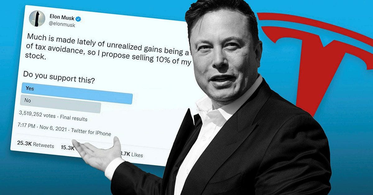 Twitterහි පැවති poll එකකින් පසුව Elon Musk විසින් Tesla සමාගමෙන් ඔහුට අයත් කොටස් වලින් 10%ක් විකුණා දැමීමට කටයුතු කර​යි
