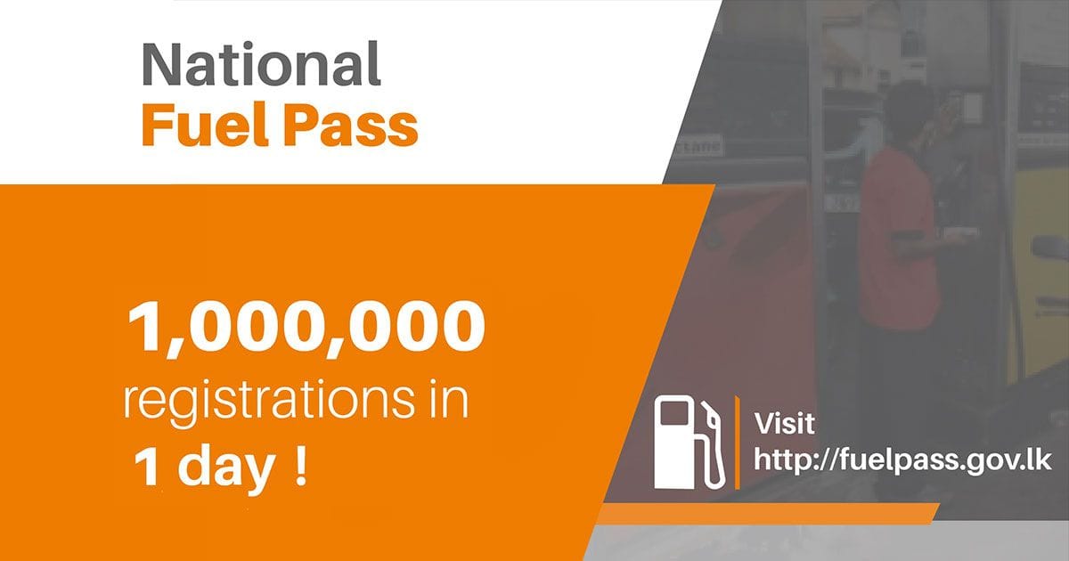 ජාතික ඉන්ධන කාඩ්පත (National Fuel Pass) සදහා පළමු දිනයේදී මිලියනයකට අධි​ක පිරිසක් ලියාපදිංචි වෙයි